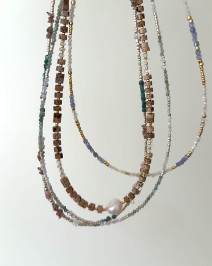 Silver〈Earthing beads Necklace〉Blue tourmaline