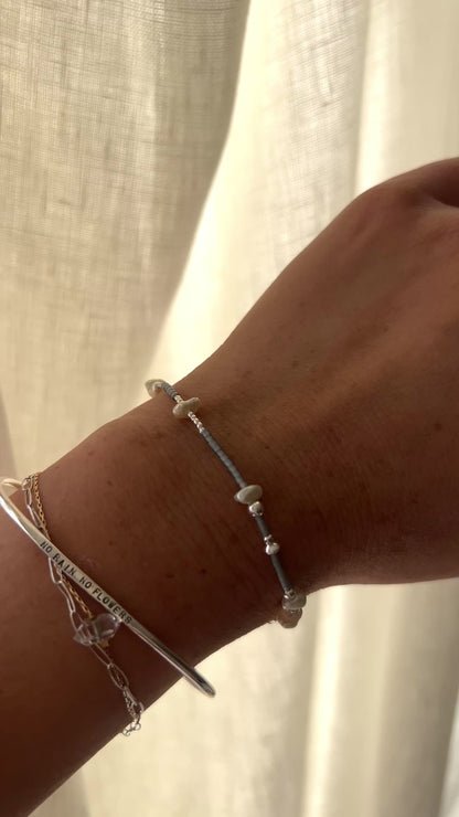 Silver〈Silk cord bracelet〉Fresh water pearl